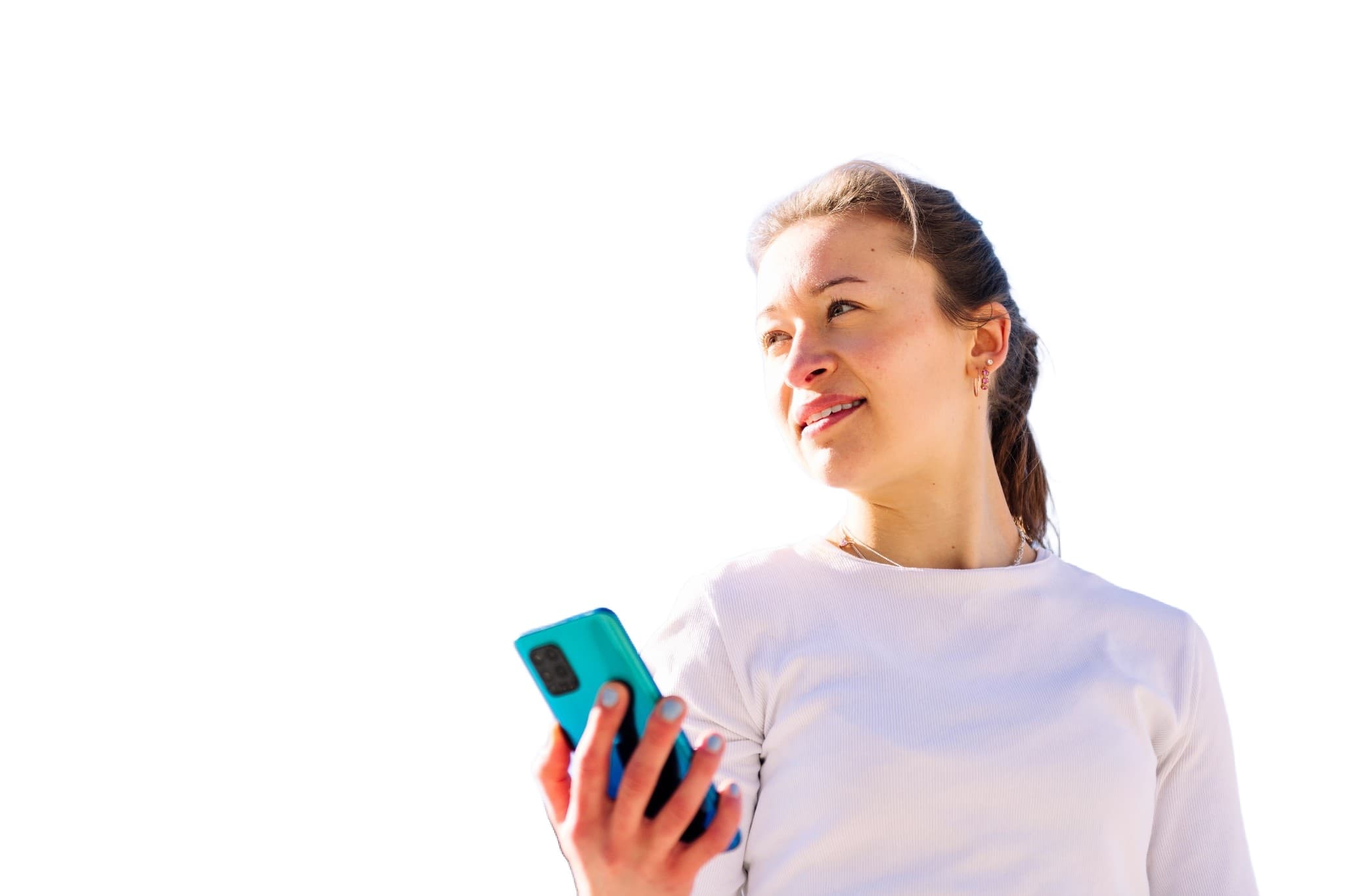 A learner driver checking her route on her phone before her test